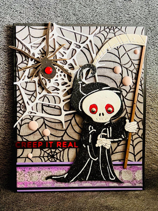 Grim Reaper and Spider Webs Halloween Card