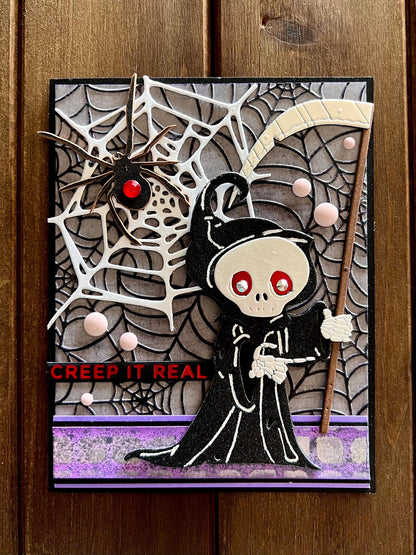 Grim Reaper and Spider Webs Halloween Card