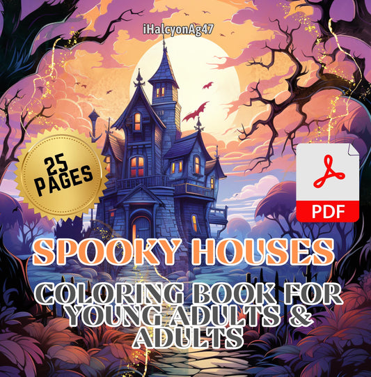 Spooky Houses: Young Adult & Adult Coloring Book | PDF | Instant Download | 25 Illustrations