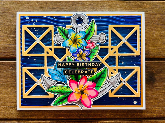 Plumeria Adorned Anchor Birthday Card