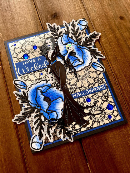 Vampiress and Blue Florals Halloween Card