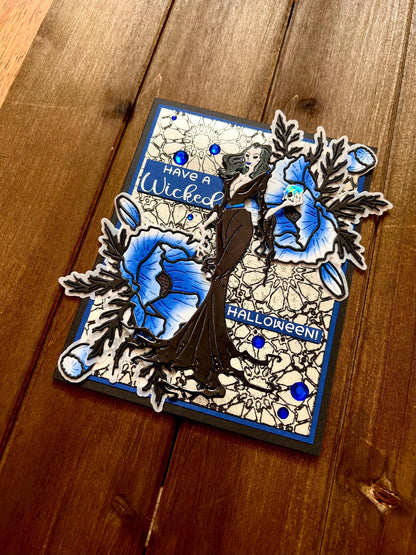 Vampiress and Blue Florals Halloween Card