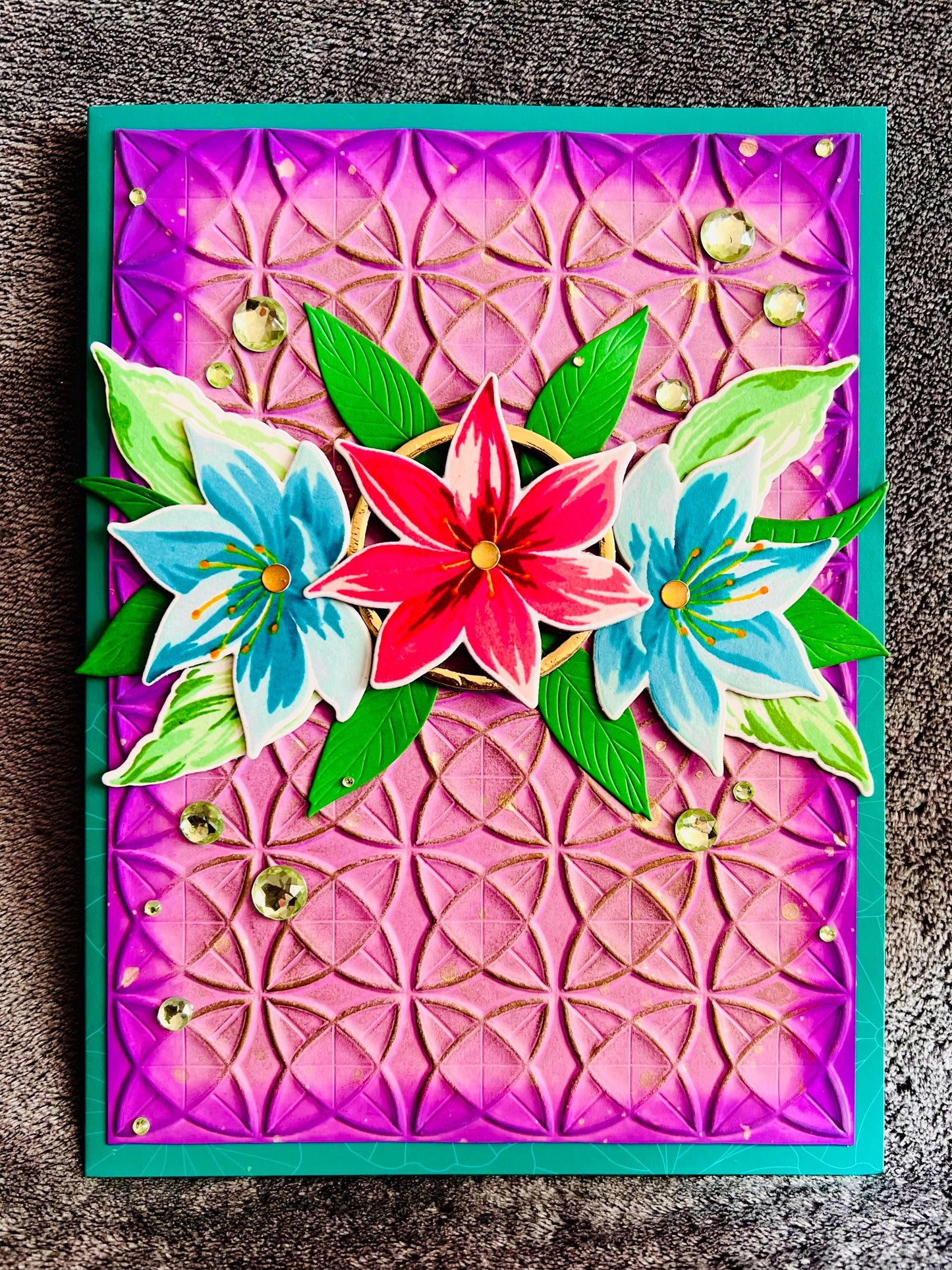 Pink Lotus with Floral Trio Front Cover 3D Pop Up Card