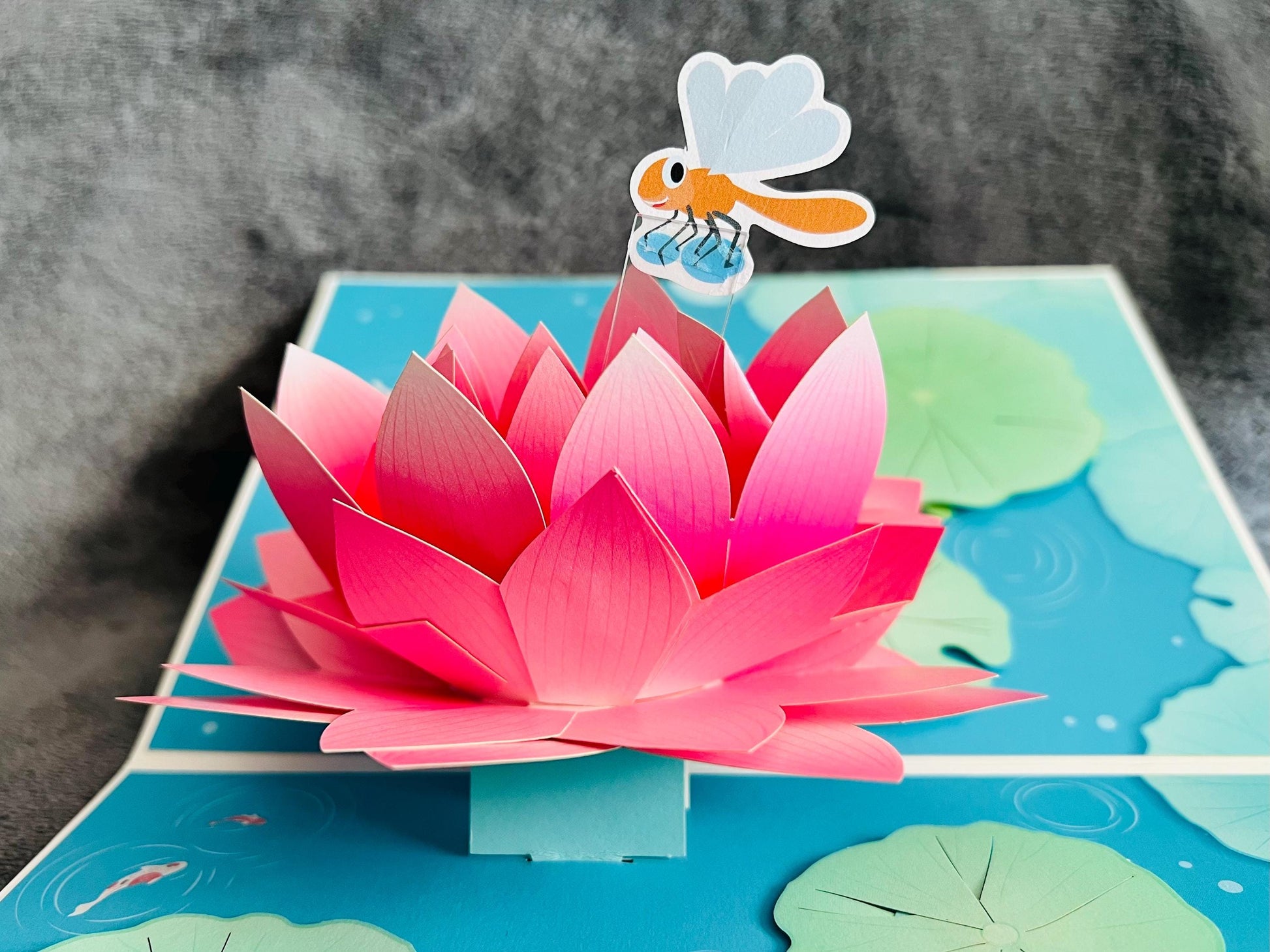 Pink Lotus with Floral Trio Front Cover 3D Pop Up Card