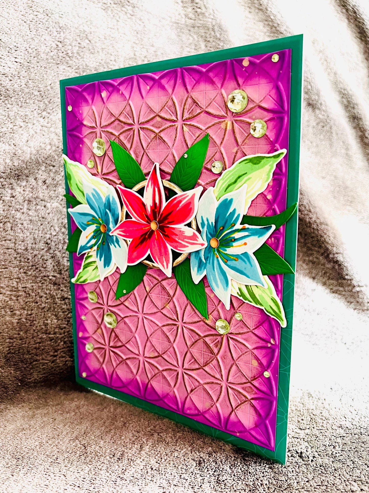 Pink Lotus with Floral Trio Front Cover 3D Pop Up Card