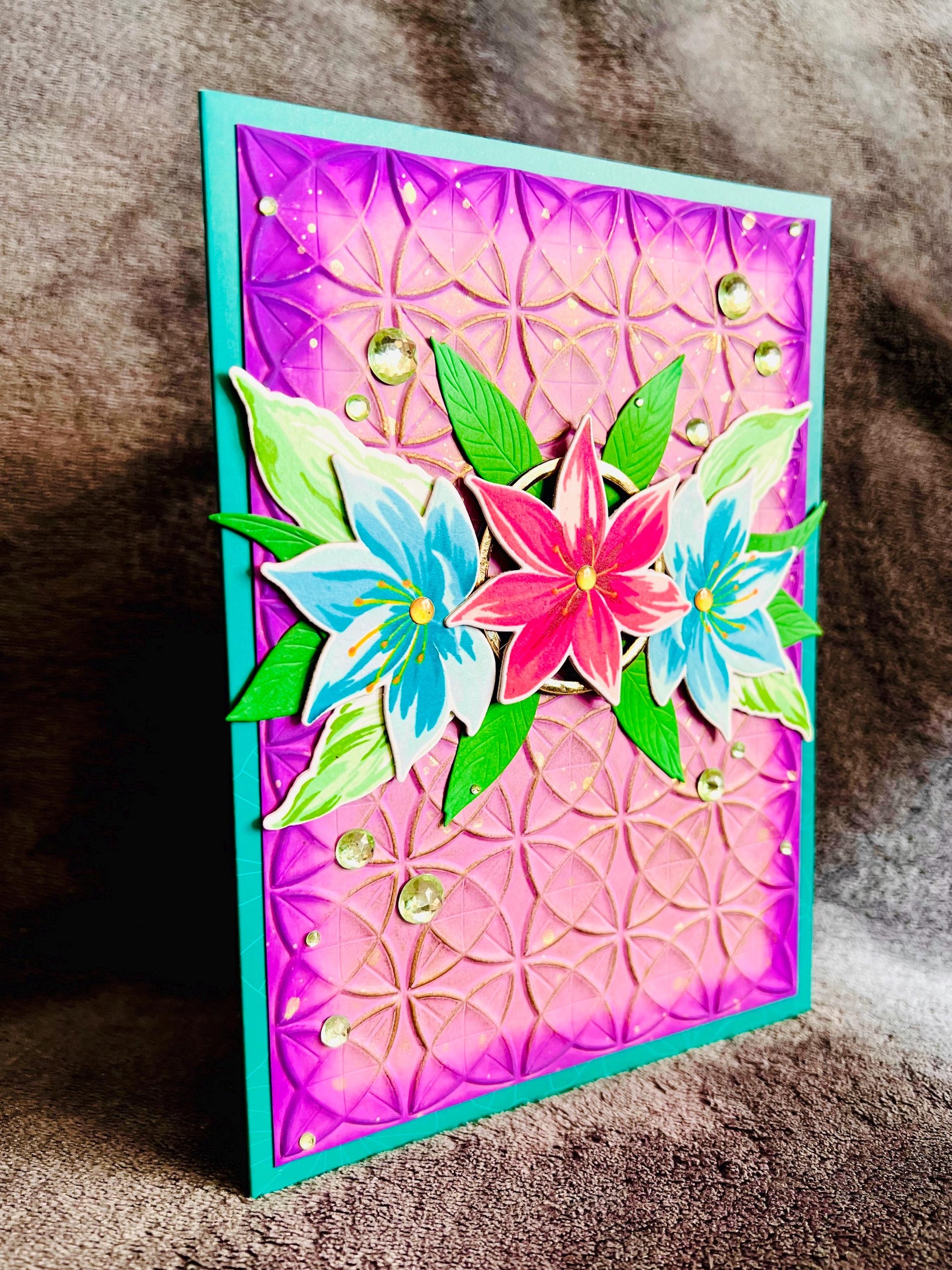 Pink Lotus with Floral Trio Front Cover 3D Pop Up Card