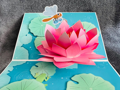 Pink Lotus with Floral Trio Front Cover 3D Pop Up Card