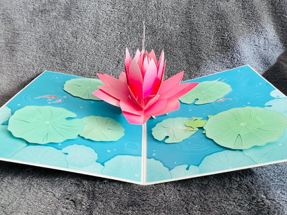 Pink Lotus with Floral Trio Front Cover 3D Pop Up Card