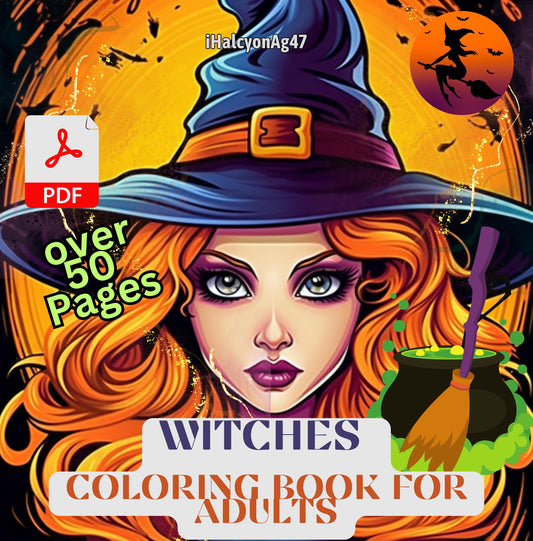 Witches Coloring Book | Over 50 Illustrations | PDF Download