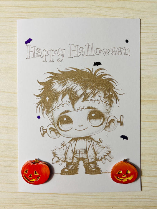 Laser Etched Kid Frankenstein Halloween Card