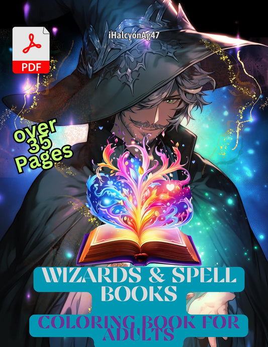 Wizards and Spell Books Coloring Book | PDF Download | Over 35 Illustrations 8.5x11 Inches