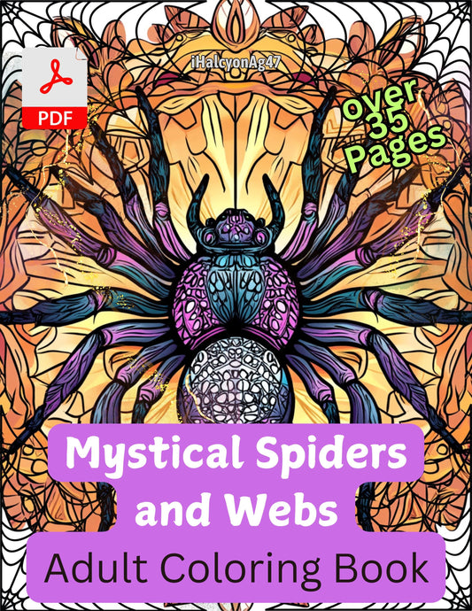 Mystical Spiders and Webs Coloring Book | 11x8.5 inch | PDF Download | Over 35 Illustrations