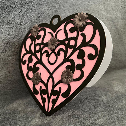 Black Filigree Heart with Gray Flowers Heart Shaped Blank Card