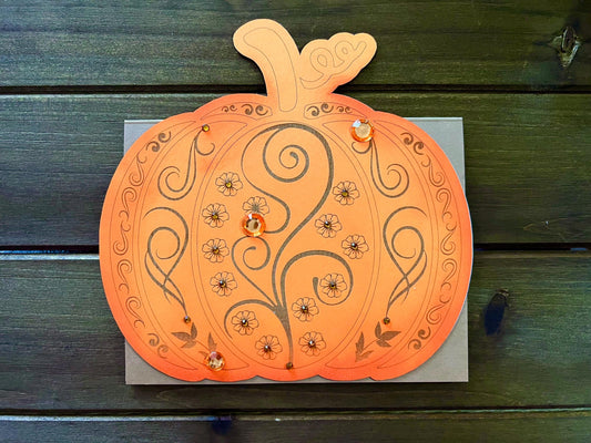 Orange Laser Etched Filigree Pumpkin Blank Halloween Card