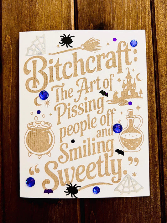 Bitchcraft Laser Etched Sentiment Halloween Card (With Purple Gems)