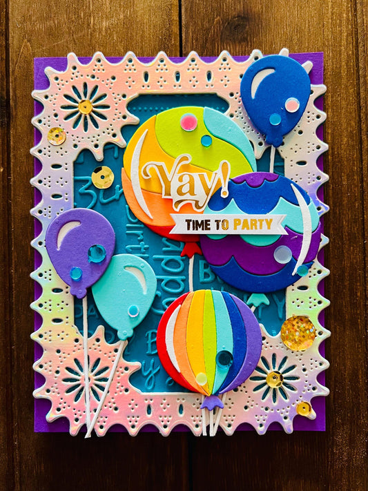 Color Blocked Balloons Yay! Time To Party Birthday Card