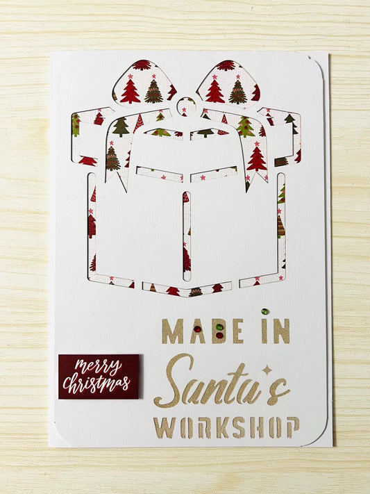 Santa’s Workshop Present Cutout Christmas Card