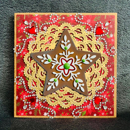 Gingerbread Star Cookie Gold Doily Christmas Card