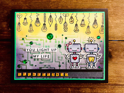 Robot Couple And Lightbulbs You Light Up My Life Card