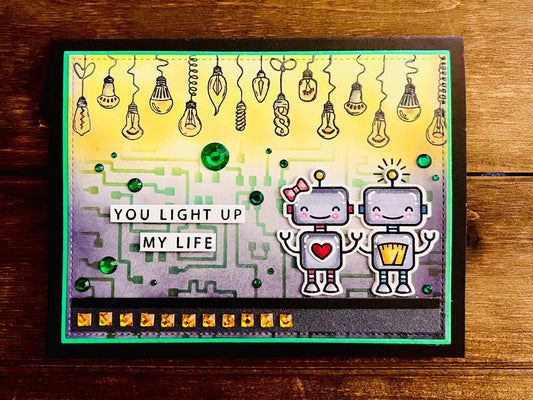 Robot Couple And Lightbulbs You Light Up My Life Card