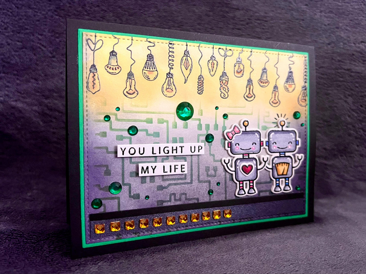 Robot Couple And Lightbulbs You Light Up My Life Card