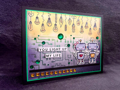 Robot Couple And Lightbulbs You Light Up My Life Card