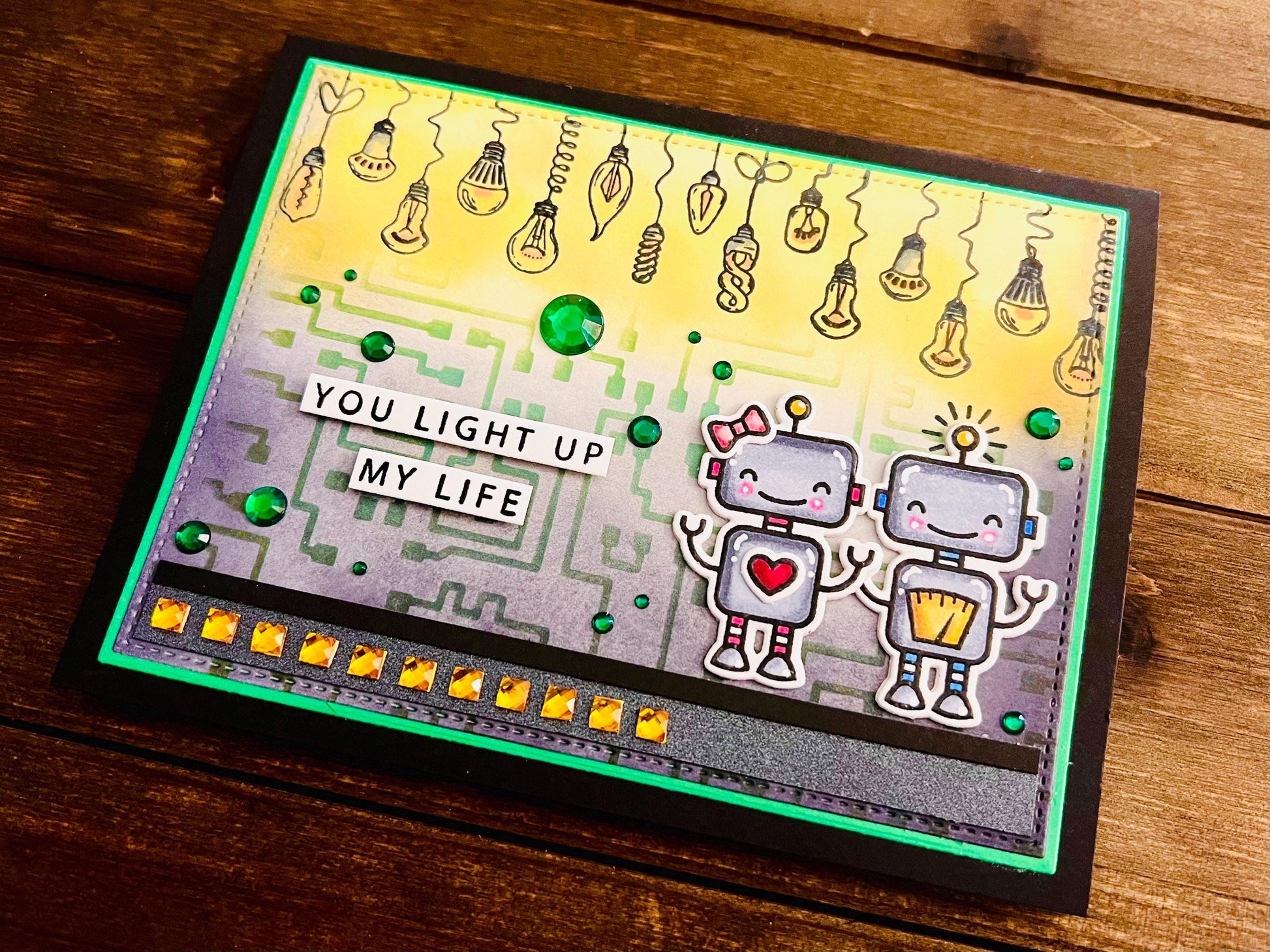 Robot Couple And Lightbulbs You Light Up My Life Card