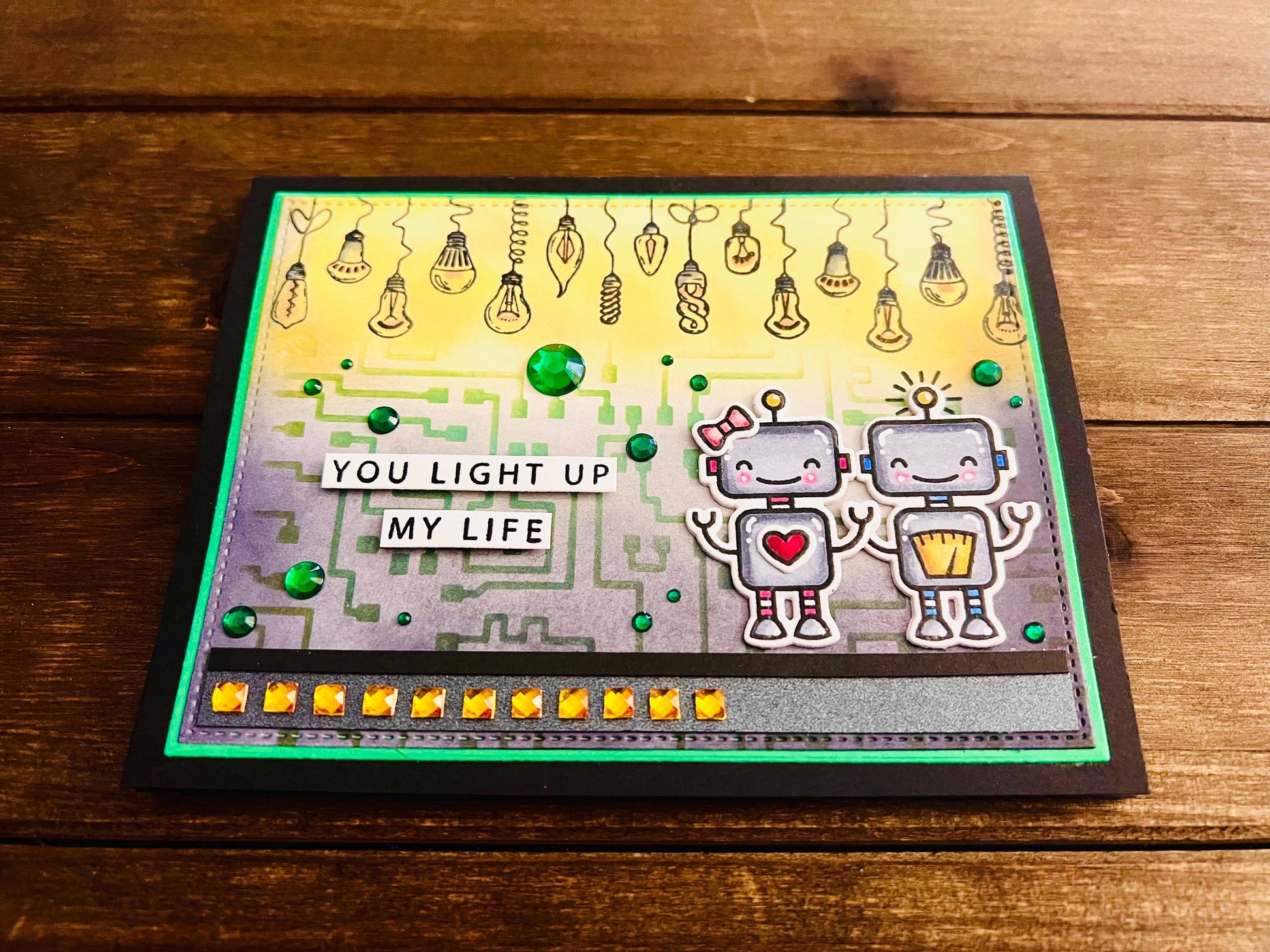 Robot Couple And Lightbulbs You Light Up My Life Card