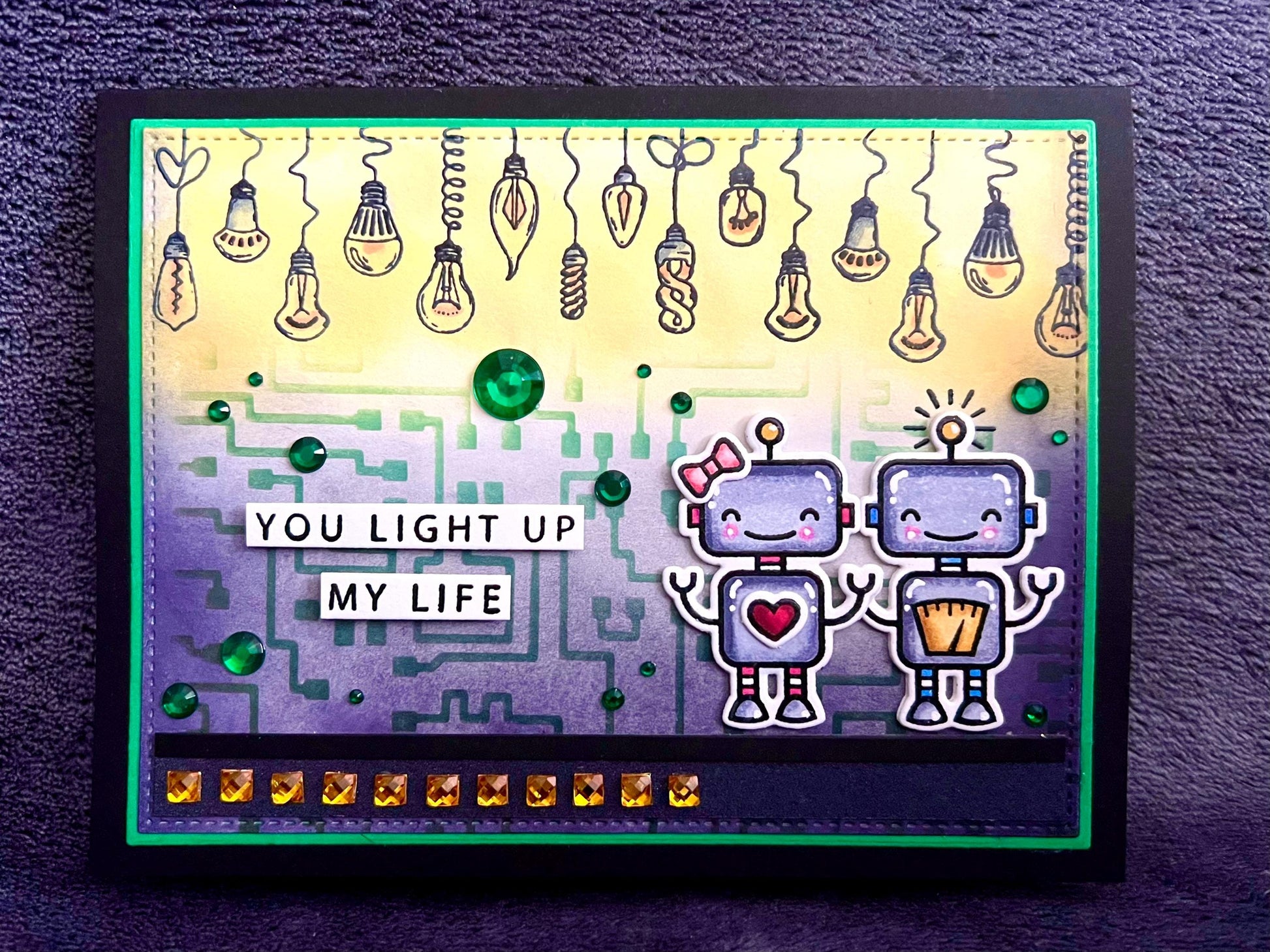 Robot Couple And Lightbulbs You Light Up My Life Card