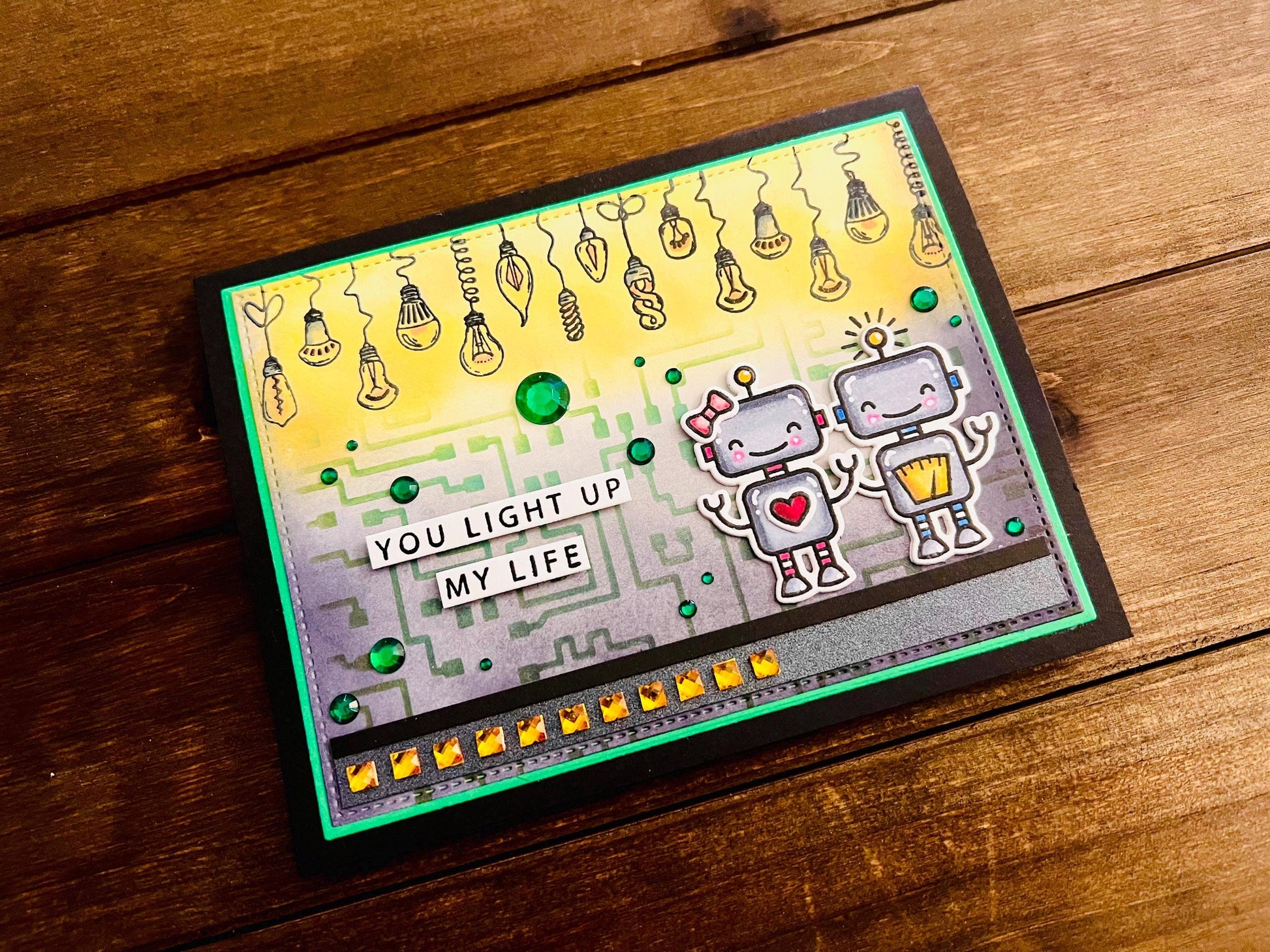 Robot Couple And Lightbulbs You Light Up My Life Card