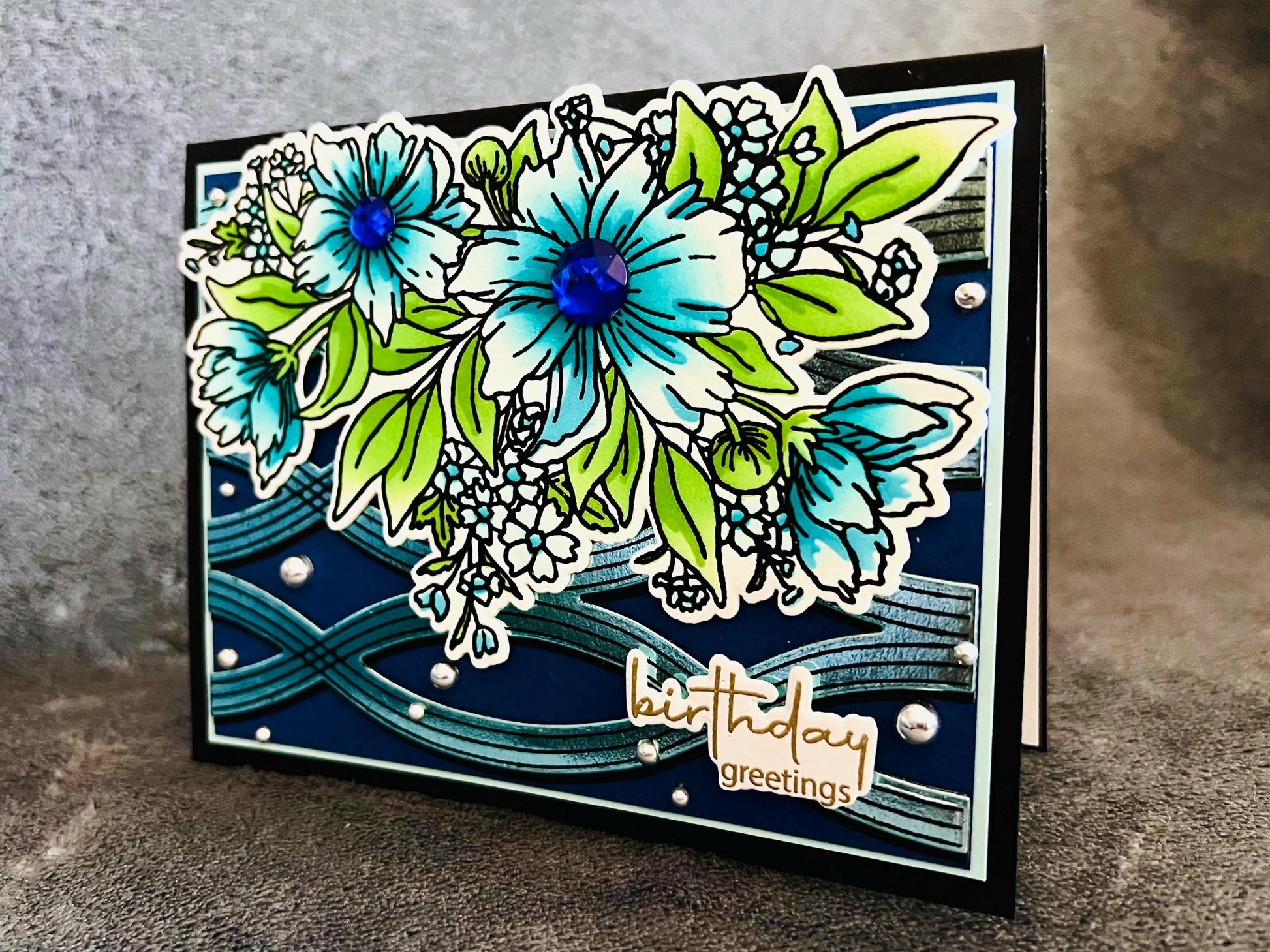 Blue Cosmos Flower Bunch Birthday Greetings Card