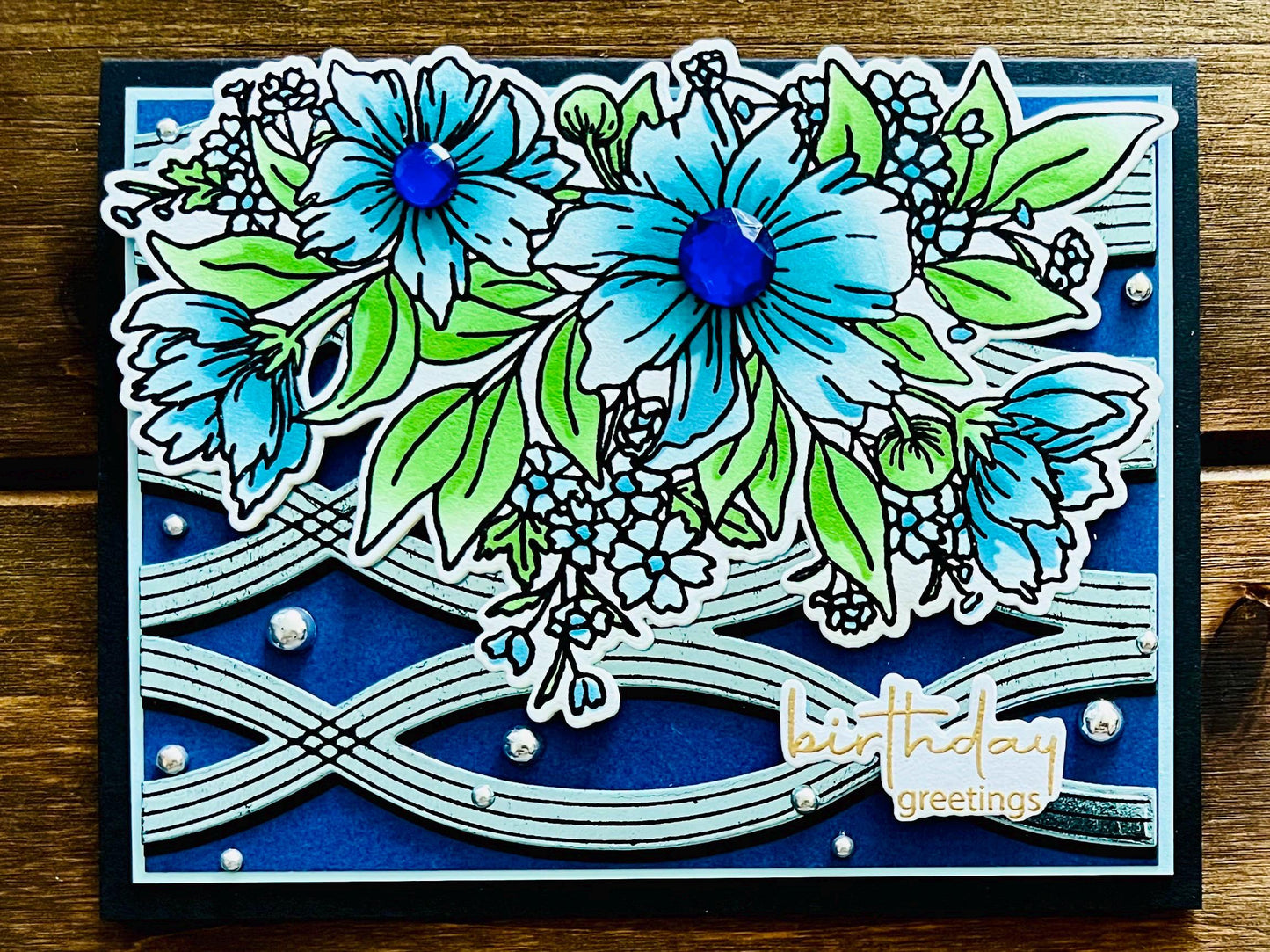 Blue Cosmos Flower Bunch Birthday Greetings Card