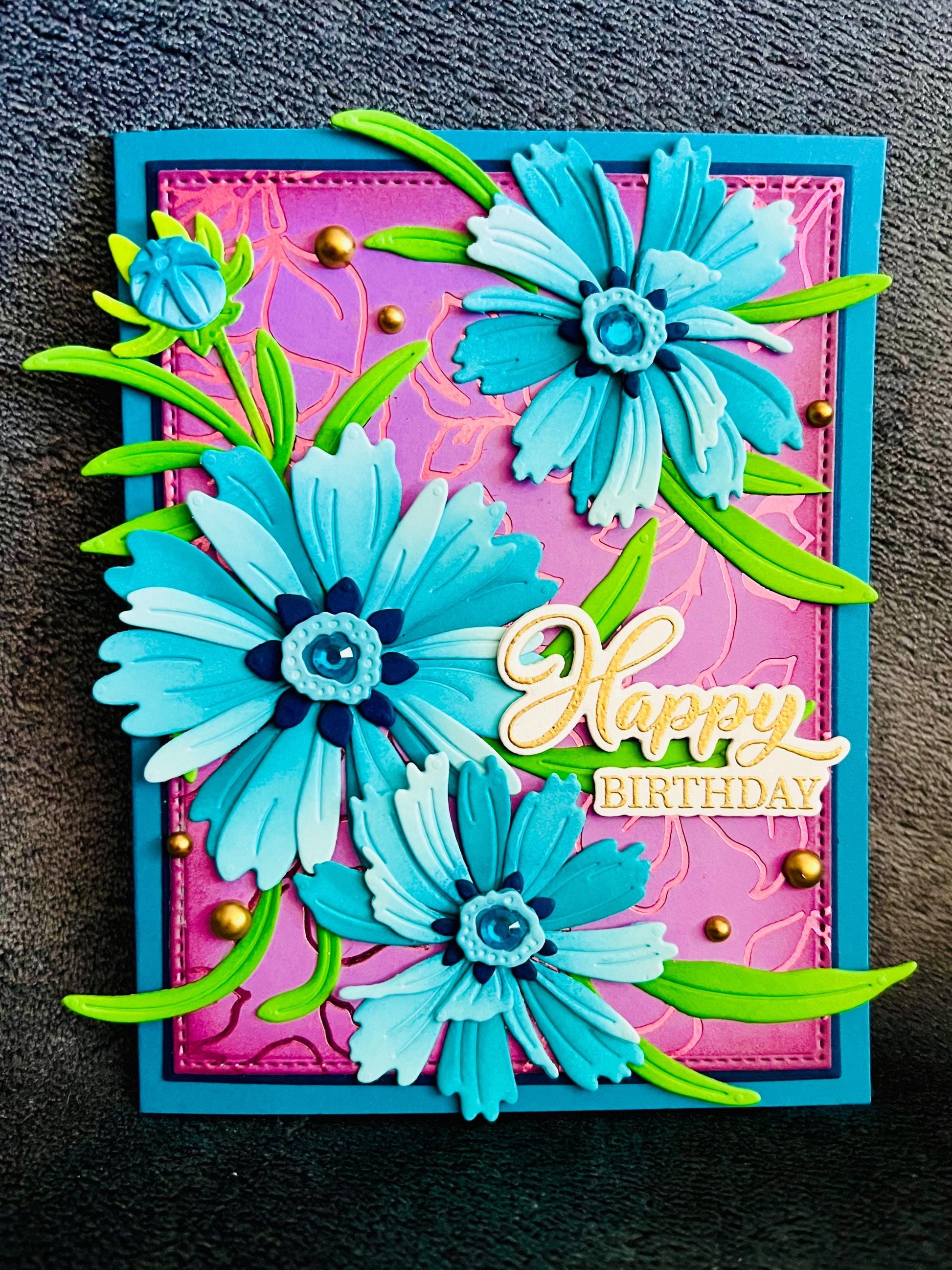 Blue Coreopsis Flower Bundle Happy Birthday Card