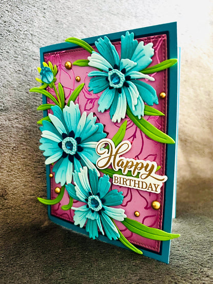 Blue Coreopsis Flower Bundle Happy Birthday Card