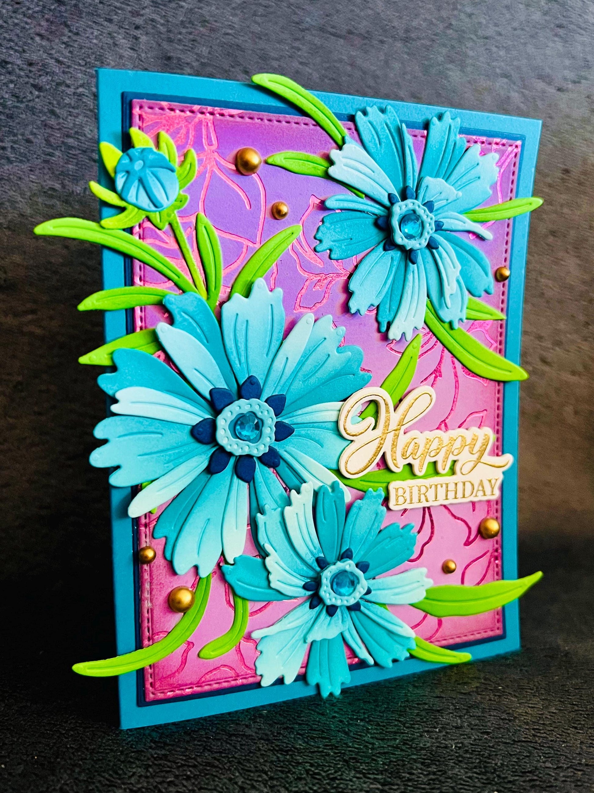 Blue Coreopsis Flower Bundle Happy Birthday Card