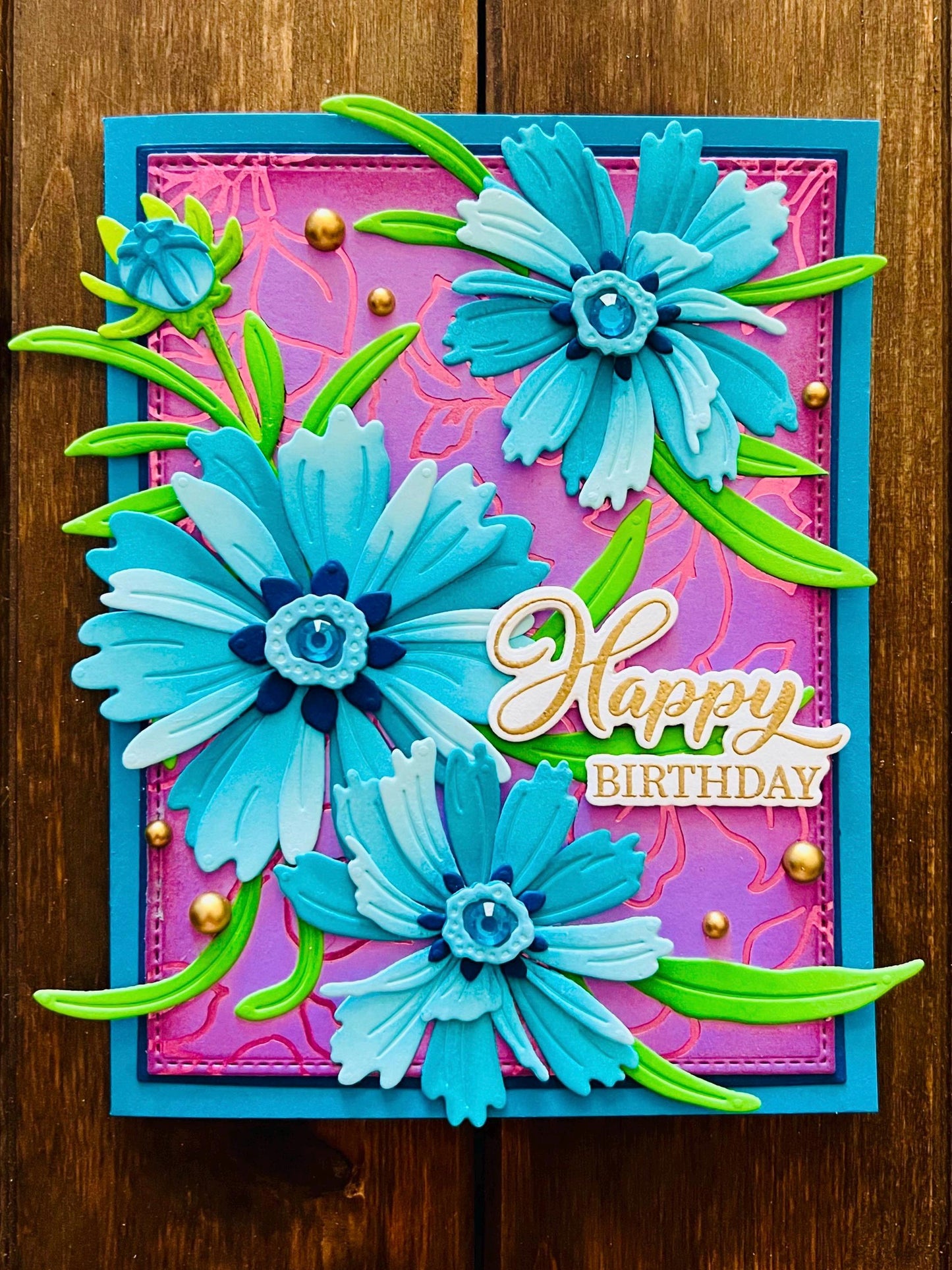 Blue Coreopsis Flower Bundle Happy Birthday Card