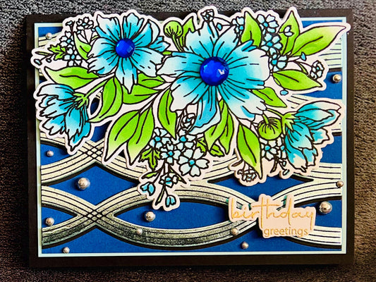 Blue Cosmos Flower Bunch Birthday Greetings Card