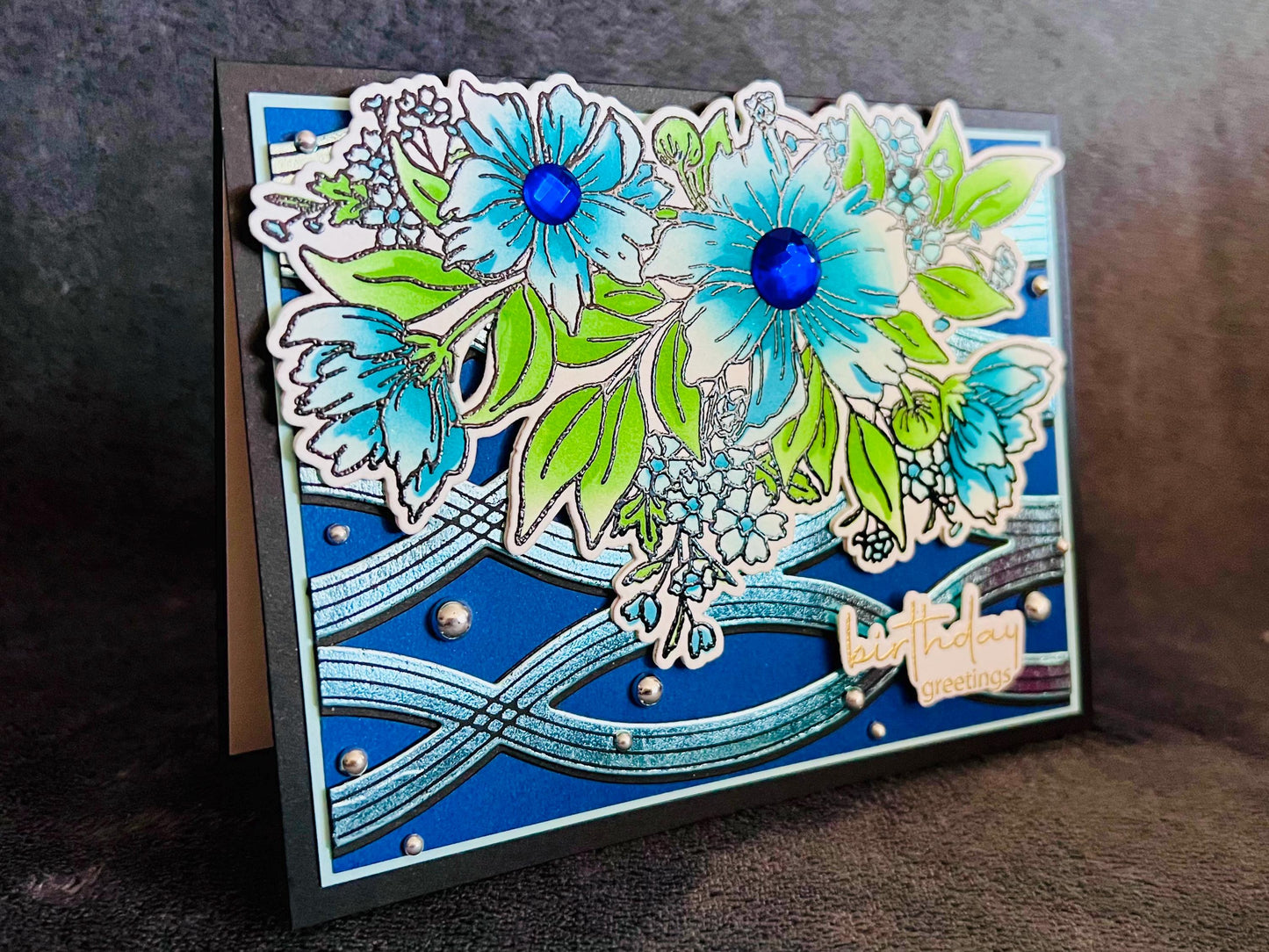 Blue Cosmos Flower Bunch Birthday Greetings Card