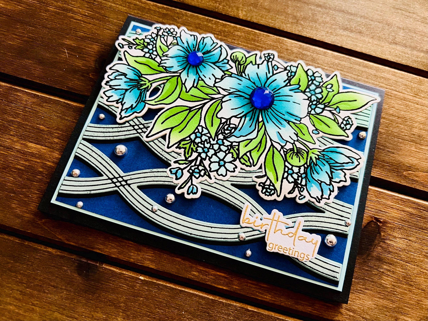 Blue Cosmos Flower Bunch Birthday Greetings Card