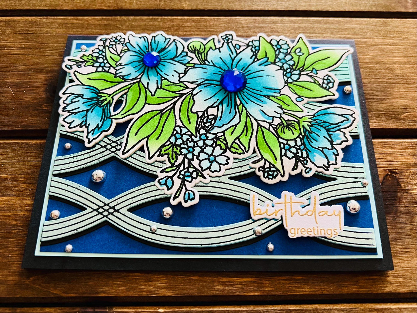 Blue Cosmos Flower Bunch Birthday Greetings Card