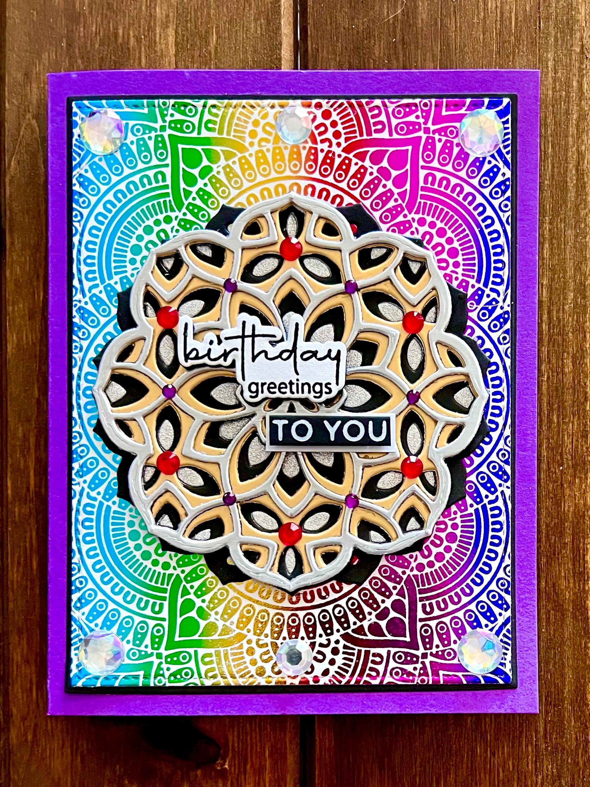 Gold and Silver Mandala on Rainbow Foil Background Birthday Greetings To You Card