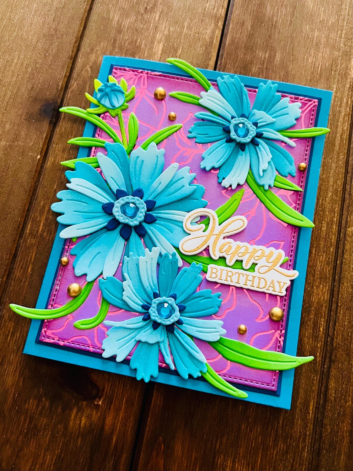 Blue Coreopsis Flower Bundle Happy Birthday Card