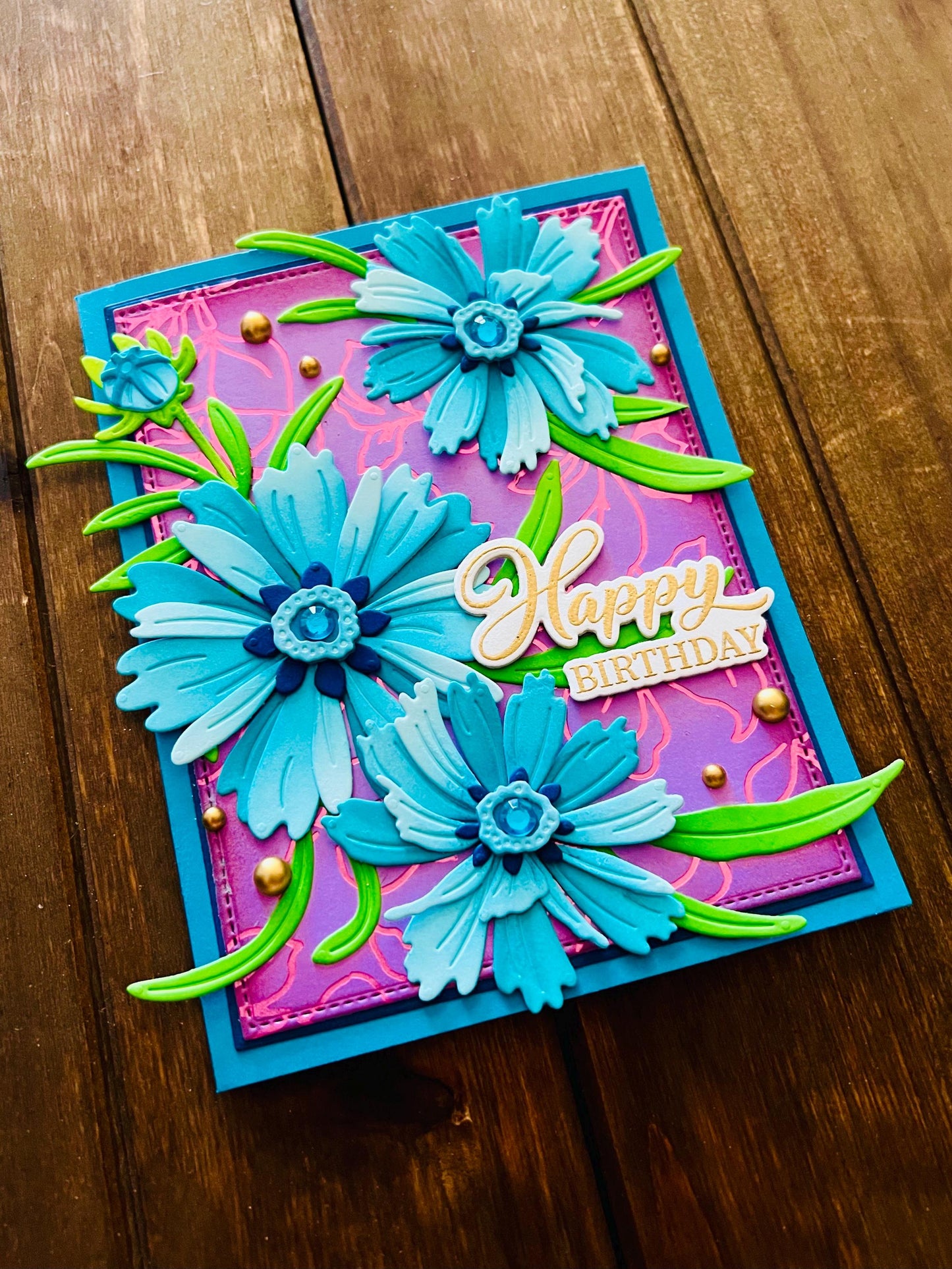 Blue Coreopsis Flower Bundle Happy Birthday Card