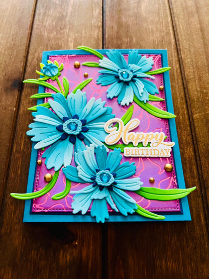 Blue Coreopsis Flower Bundle Happy Birthday Card