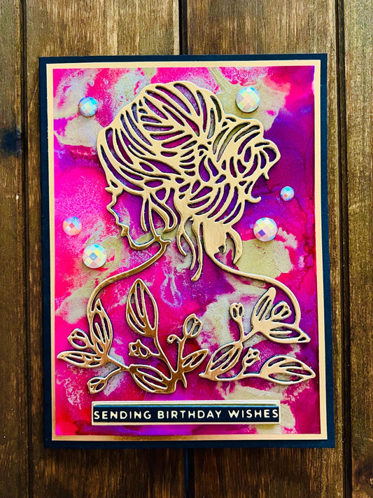 Beautiful Girl Gold Silhouette Outline Sending Birthday Wishes Card
