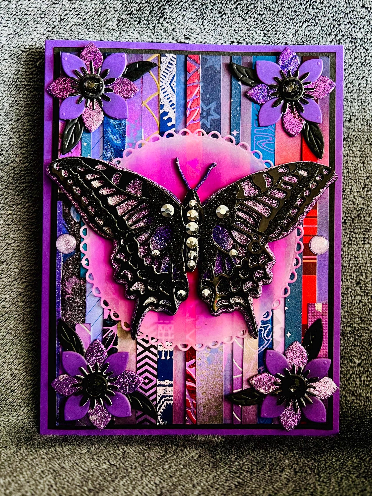 Black and Purple Swallowtail Butterfly Patterned Strip Background Blank Card