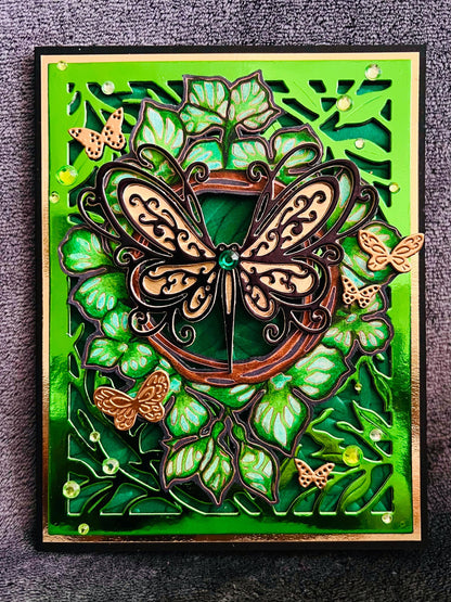 Black and Gold Butterflies with Green Foliage Blank Card