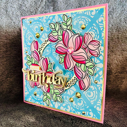 Swooped Outlined Starflowers Birthday Card