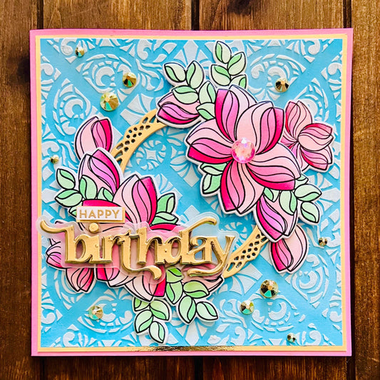 Swooped Outlined Starflowers Birthday Card