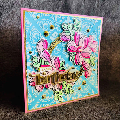 Swooped Outlined Starflowers Birthday Card